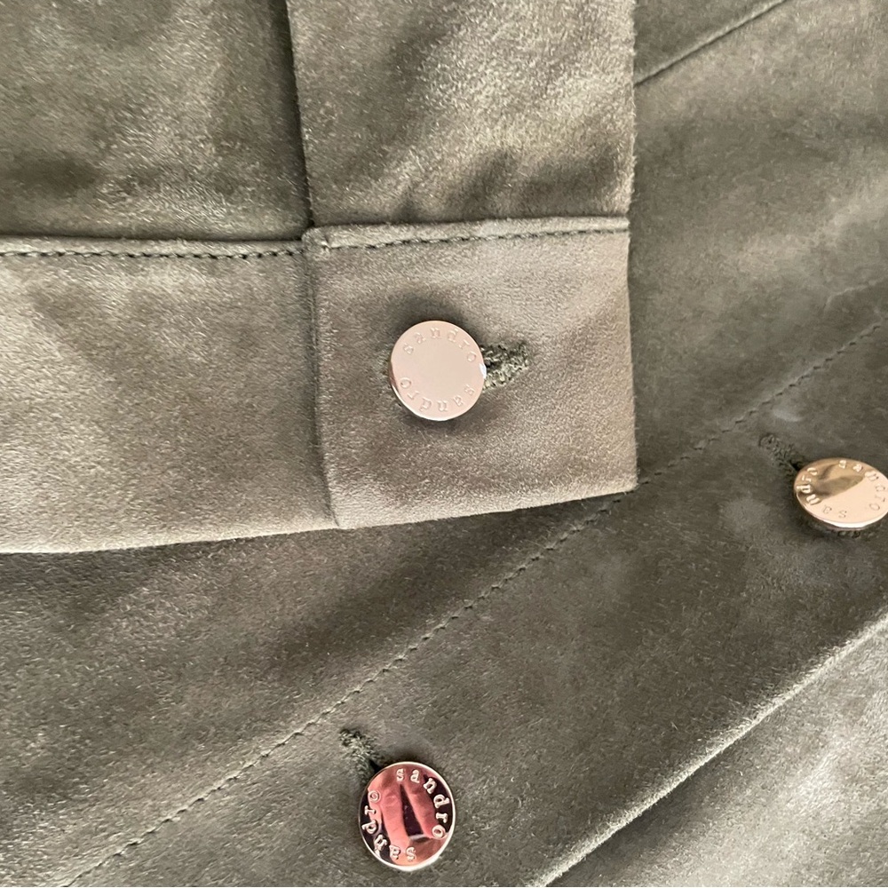 Sandro “Thom” Olive Green Women's SUEDE LEATHER Jacket - Picture 3 of 9